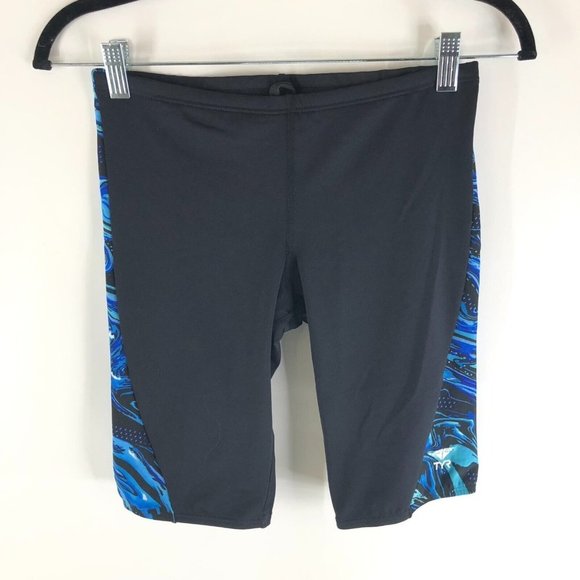 TYR Mens Jammer Swimwear Bottoms Shorts Drawstring Stripe Blue Black 32 M